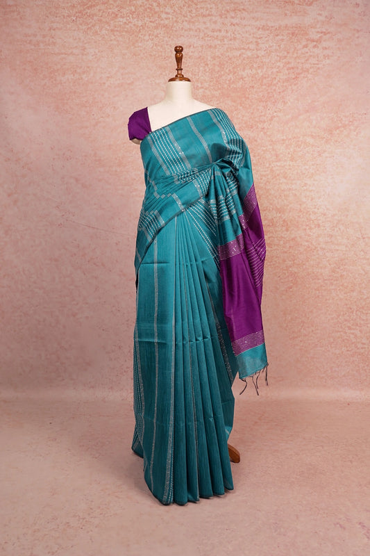 Teal Green Semi Tussar Saree