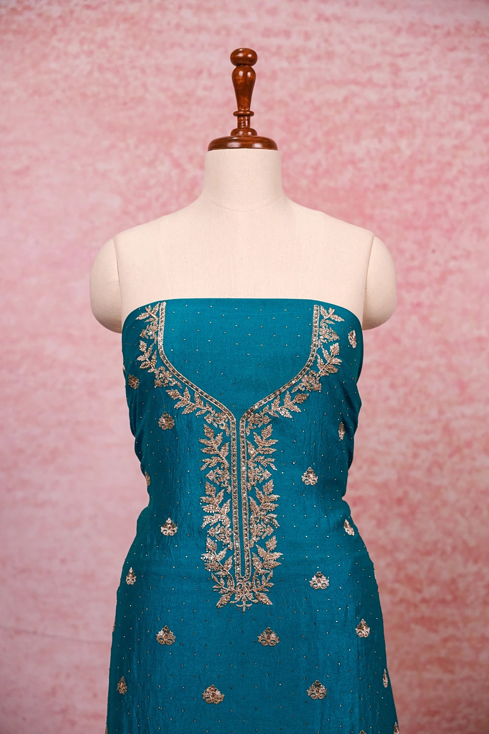 Tiffany Blue Vichithra Silk Thread And Stone Work Unstitched Churidhar Material