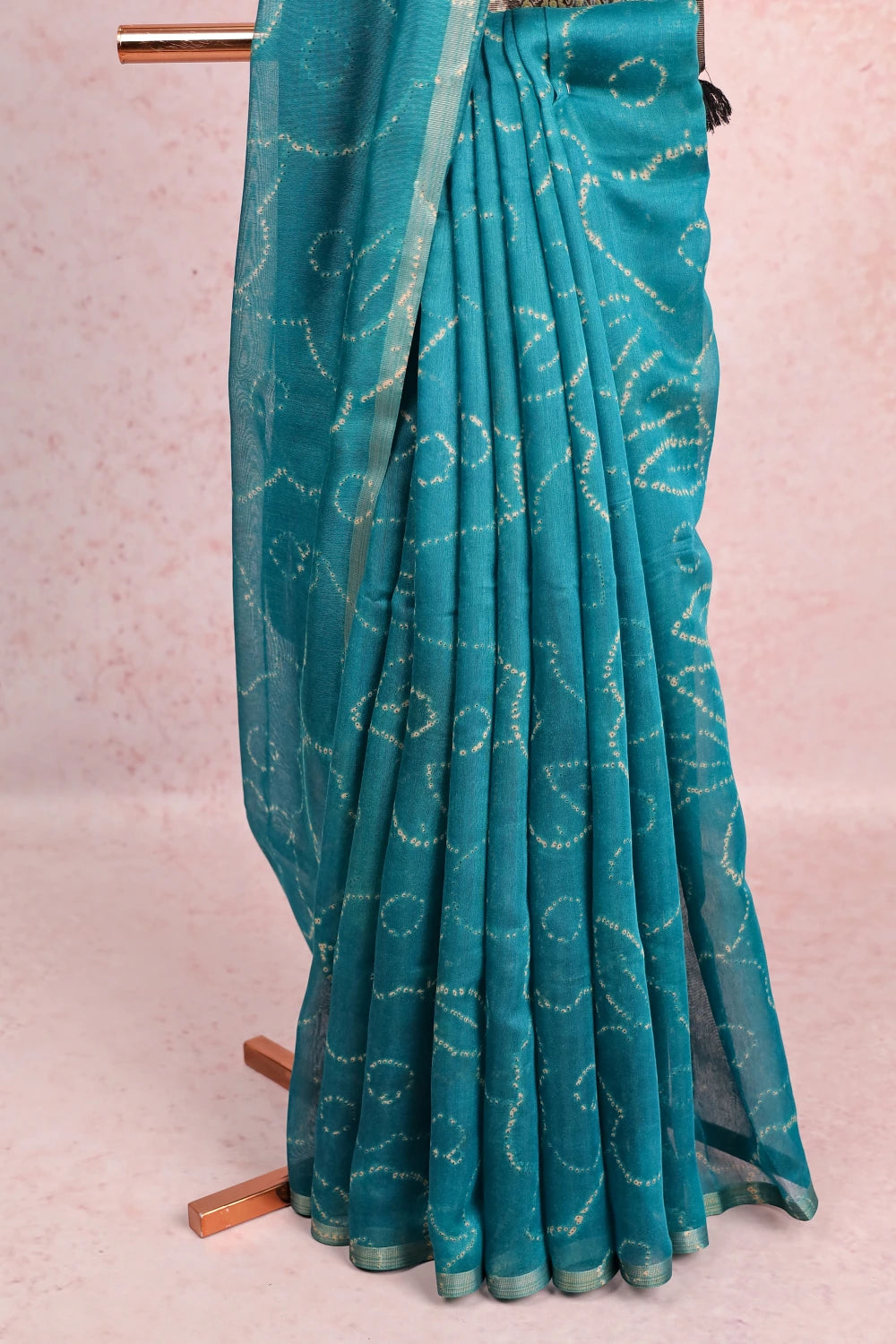 Turquise Blue Semi Chanderi Saree