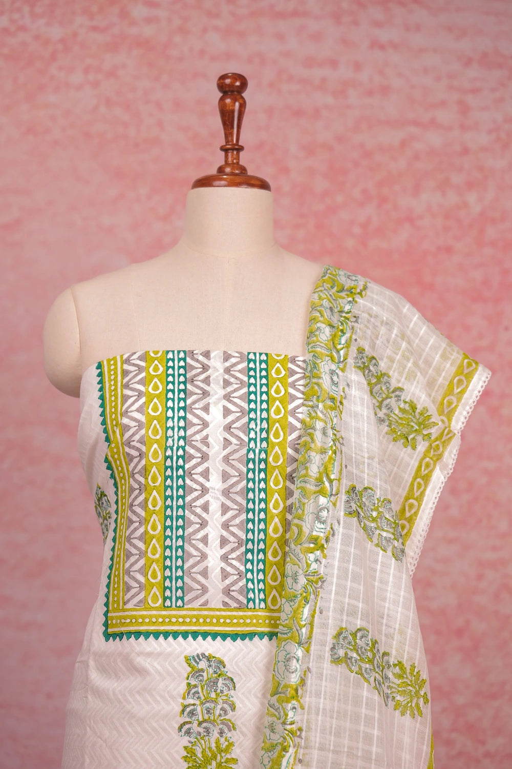 White Cotton Printed Unstitched Churidhar Material