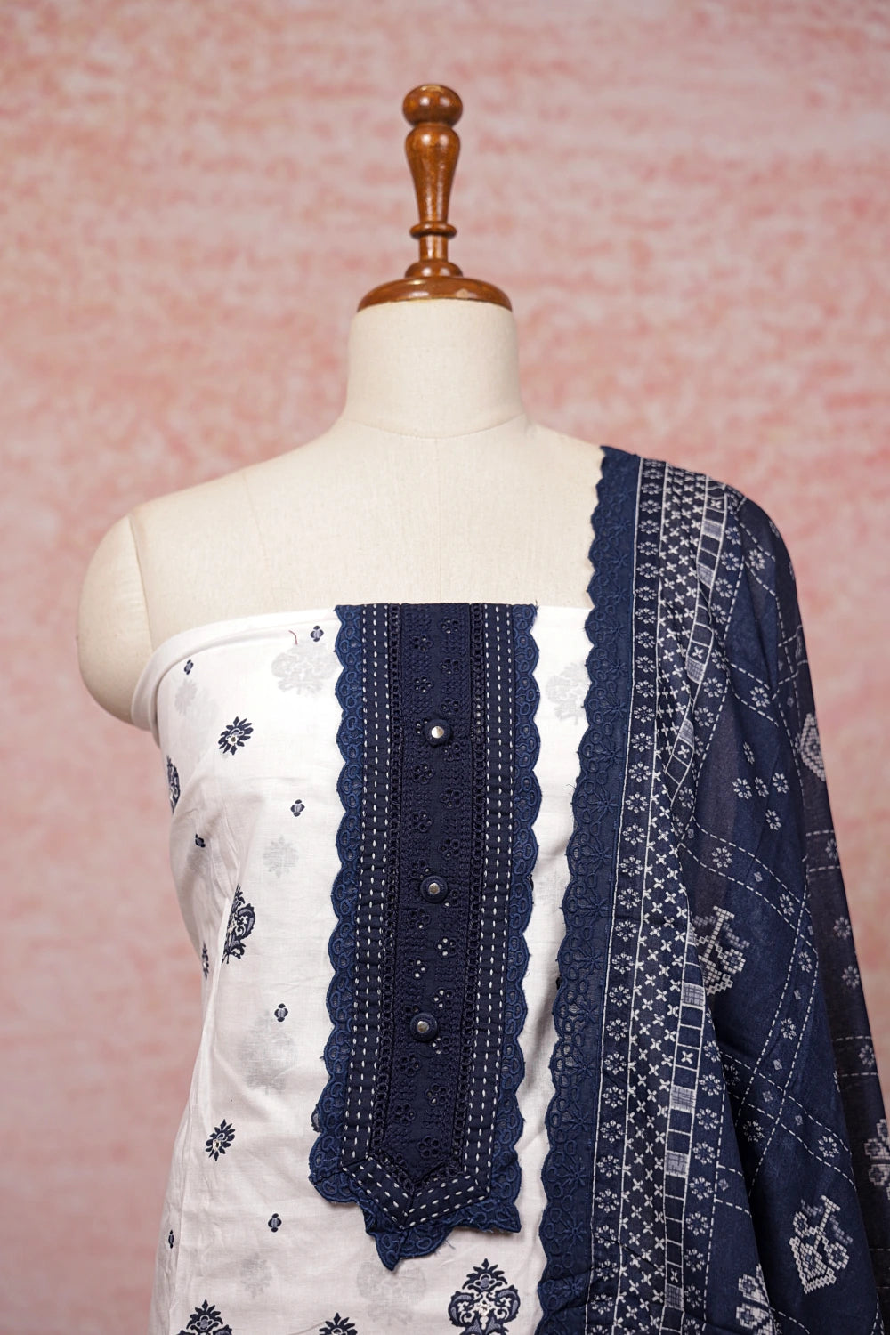 White Cotton Printed Unstitched Churidhar Material - Seematti