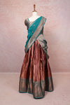 Wine And Sapphire Green Semi Chanderi Dhavani Set - Seematti