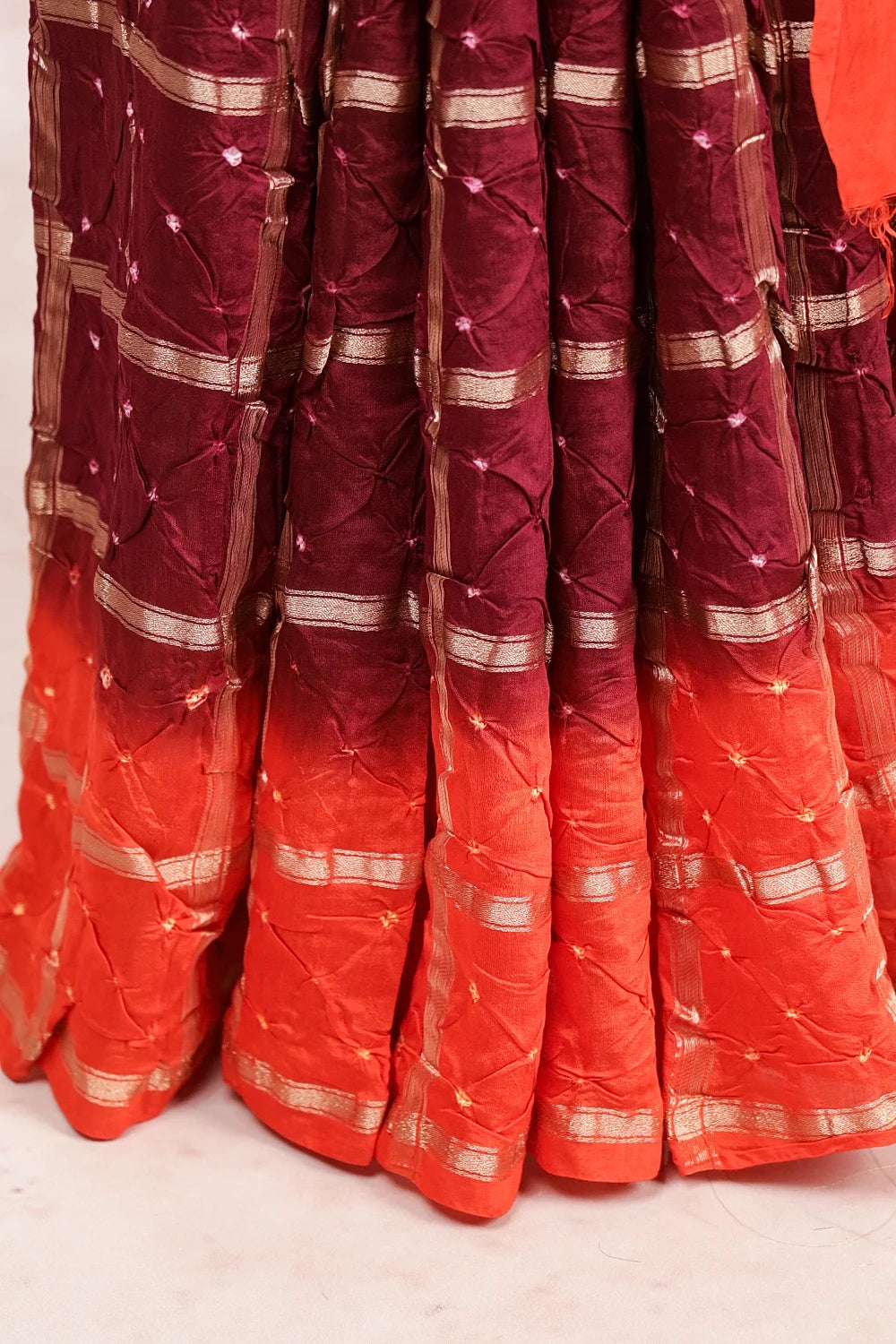 Wine Bandhani Saree With Bandhani Print And Bandhani Border - Seematti
