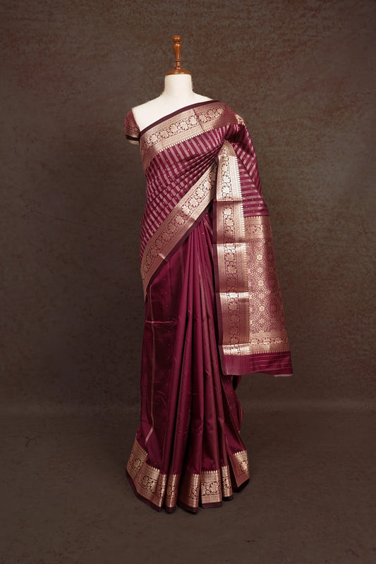 Wine Colour Semi Silk Saree