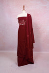 Wine Crepe Embroidery Unstitched Churidhar Material - Seematti