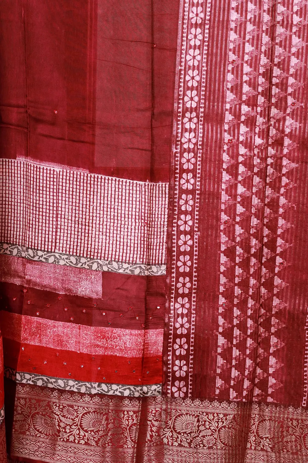 Wine Dola Silk Striped Saree With Mirror Work Border - Seematti