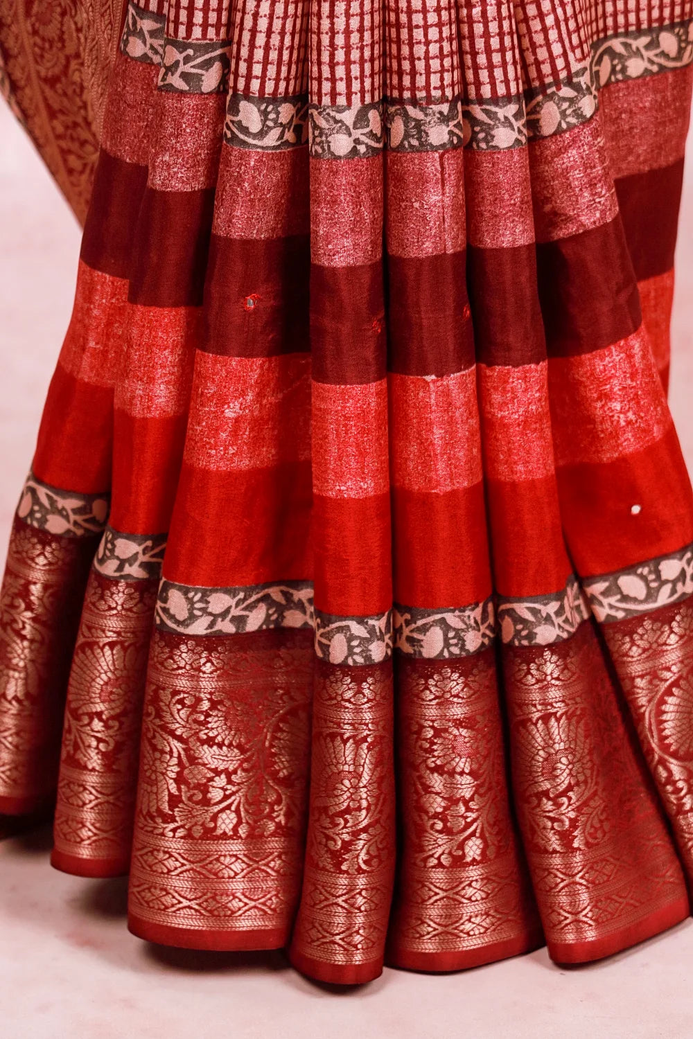 Wine Dola Silk Striped Saree With Mirror Work Border - Seematti