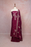 Wine Mul Chanderi Embroidery Unstitched Churidhar Material