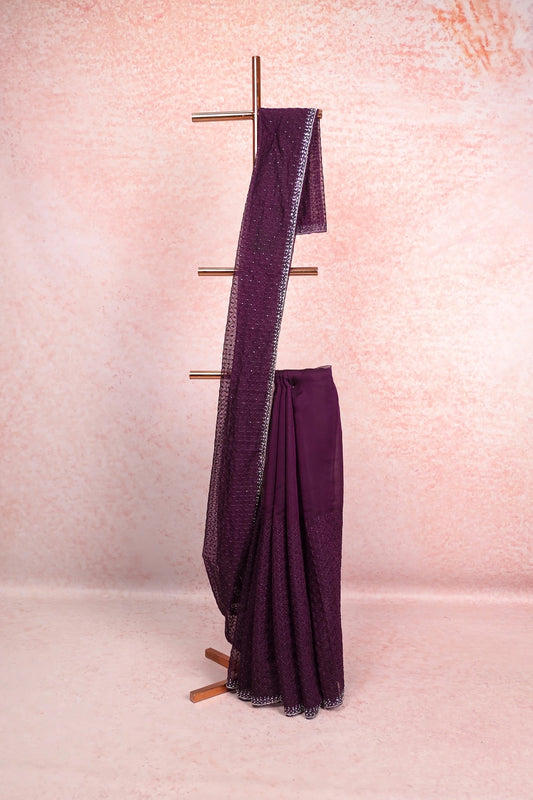 Wine Organza Saree