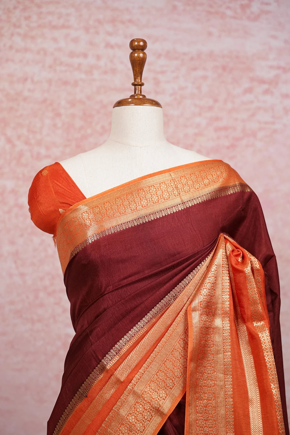Wine Red  Semi Banarasi Saree - Seematti