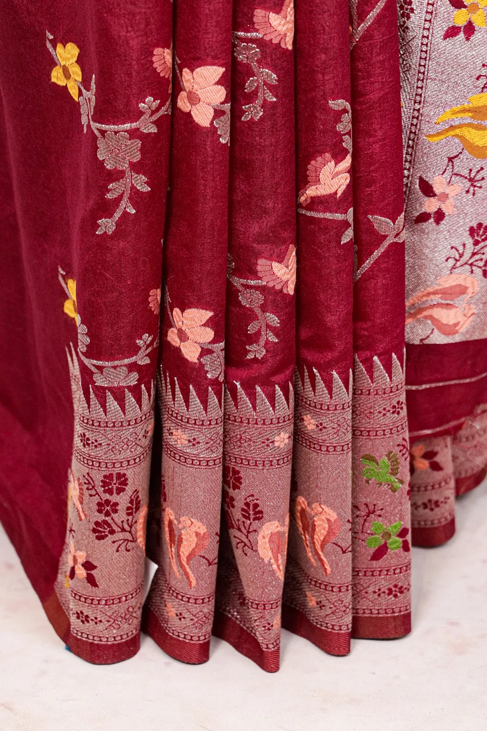 Wine Red Semi Banarasi Saree - Seematti