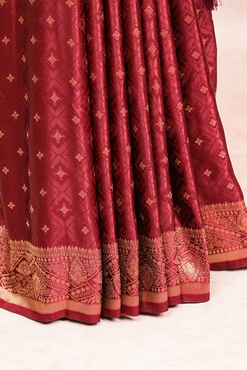 Wine Red Semi Crepe Saree