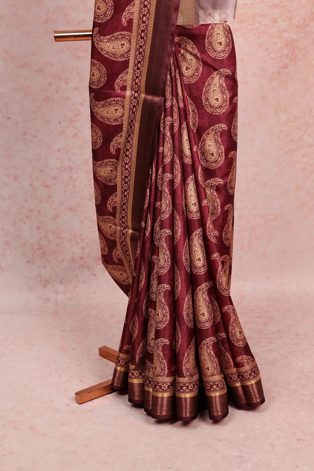 Wine Red Semi Silk Saree