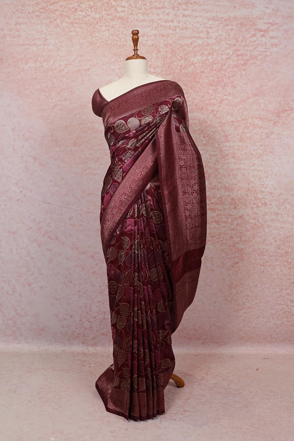 Wine Semi Banarasi Saree - Seematti