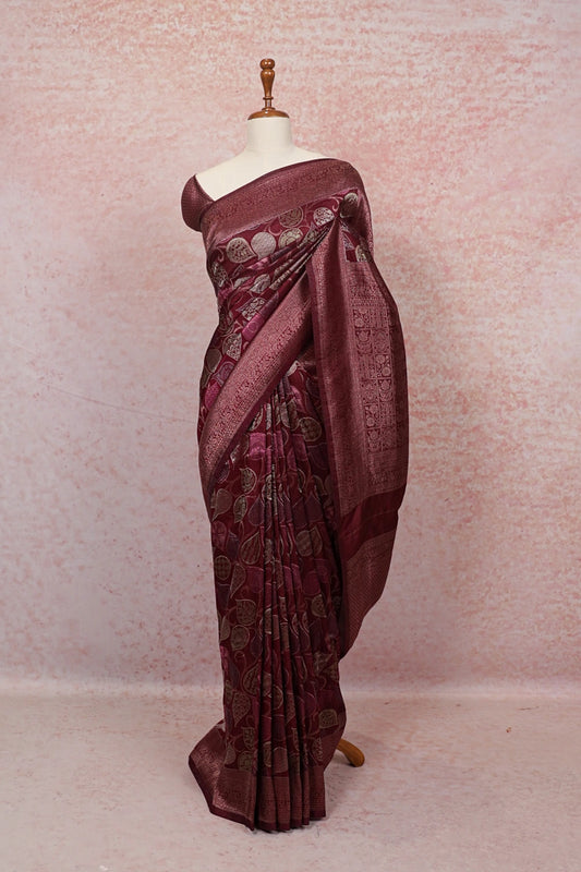 Wine Semi Banarasi Saree - Seematti