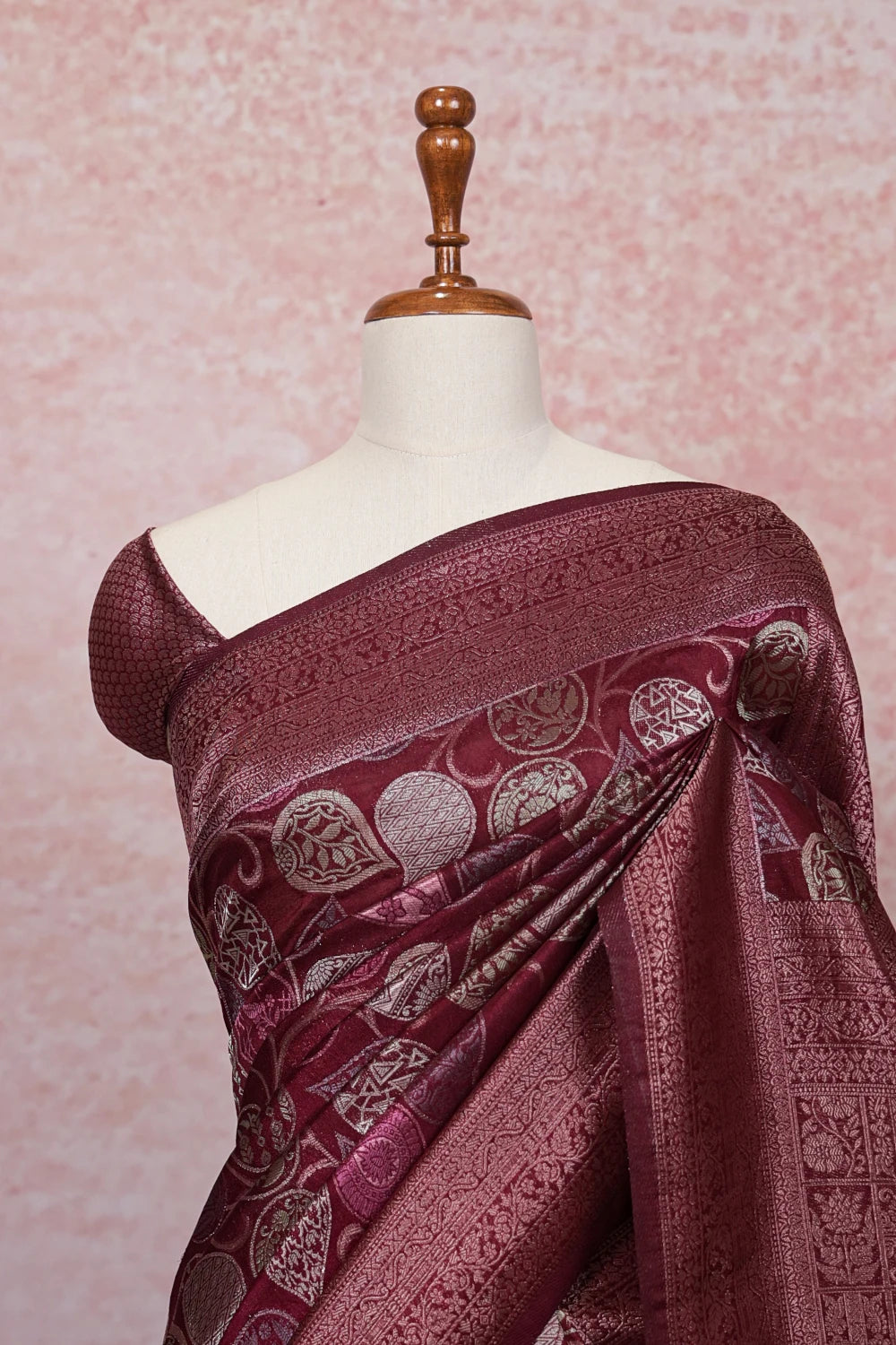 Wine Semi Banarasi Saree - Seematti