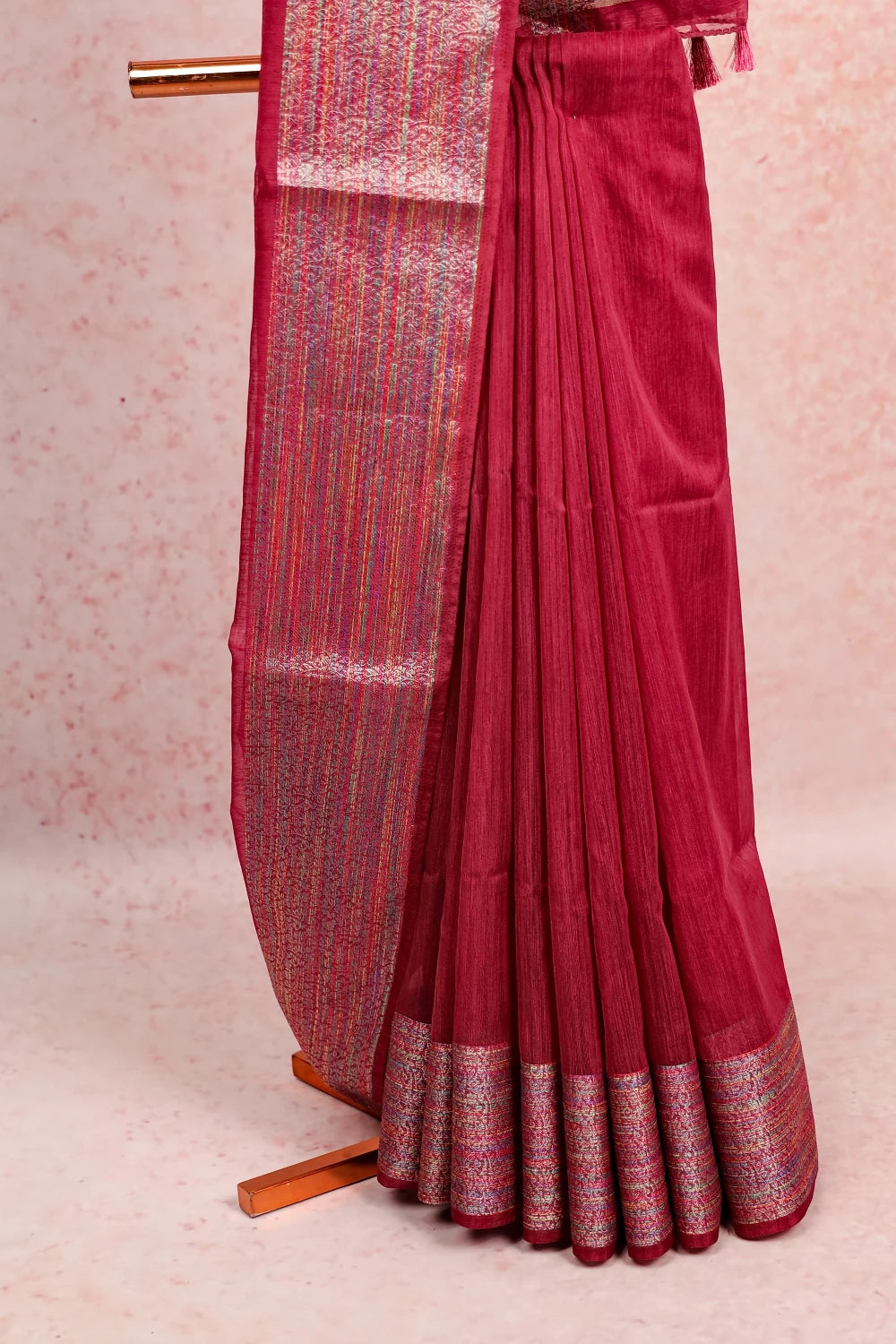 Wine Semi Jute Saree