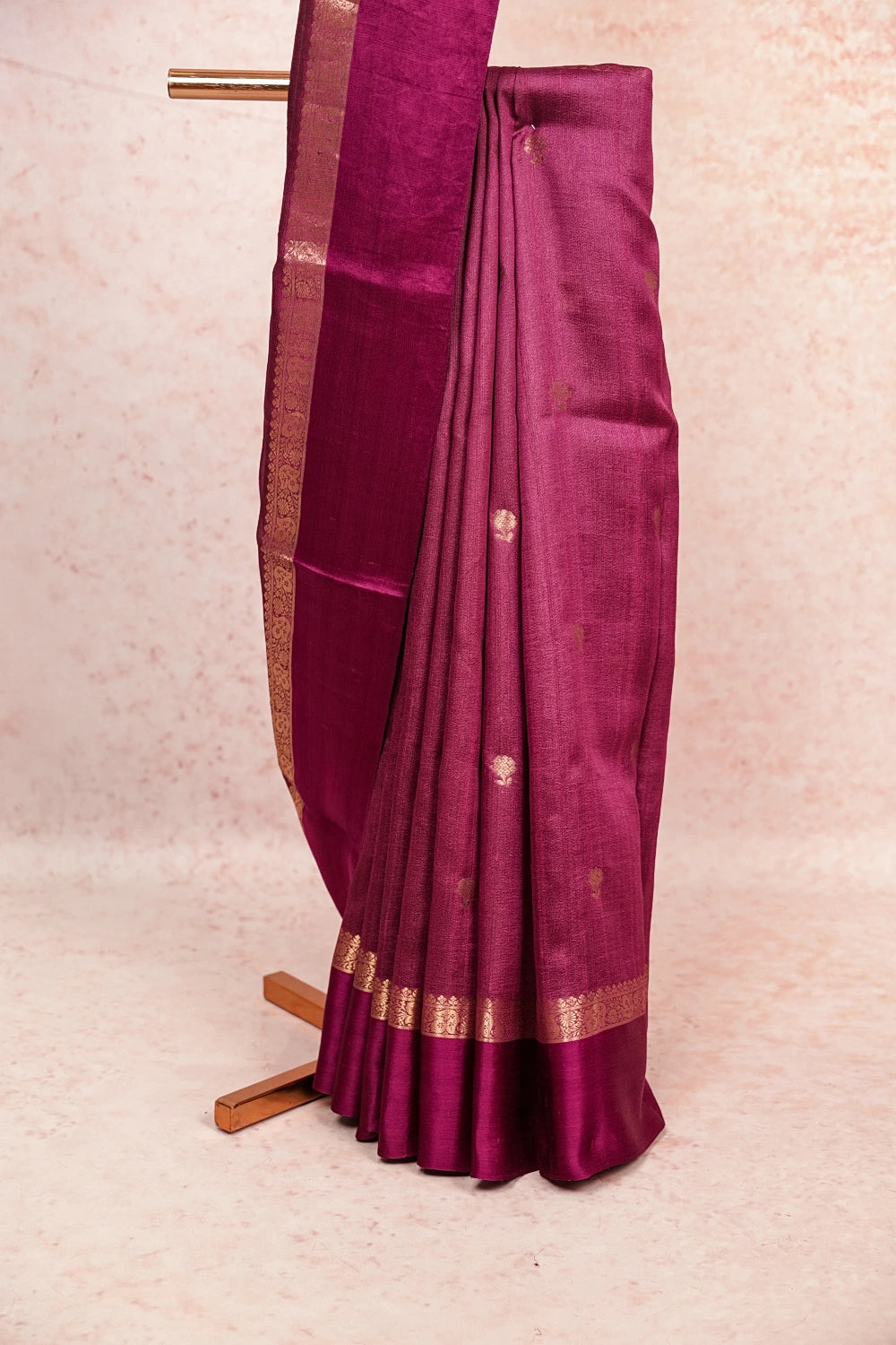 Wine Tussar Jute Saree