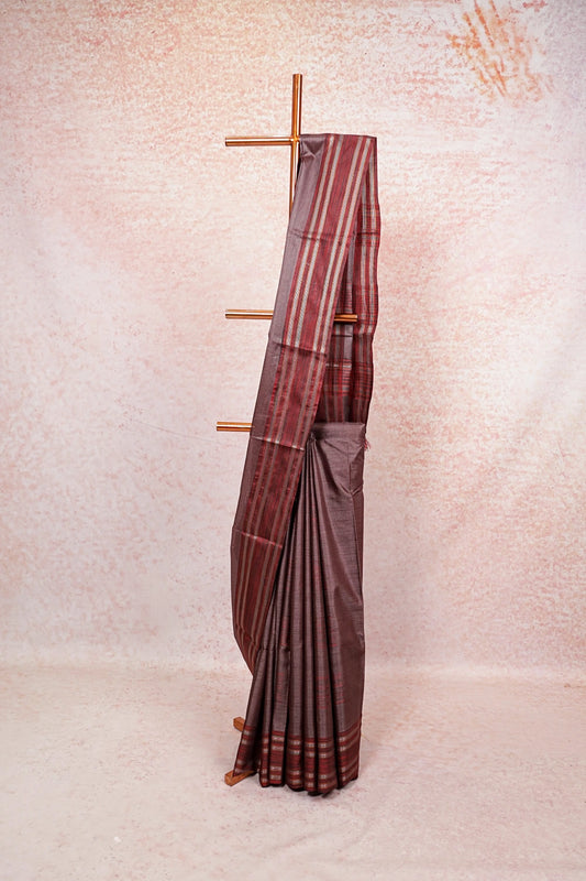 Wine Tussar Silk Saree - Seematti