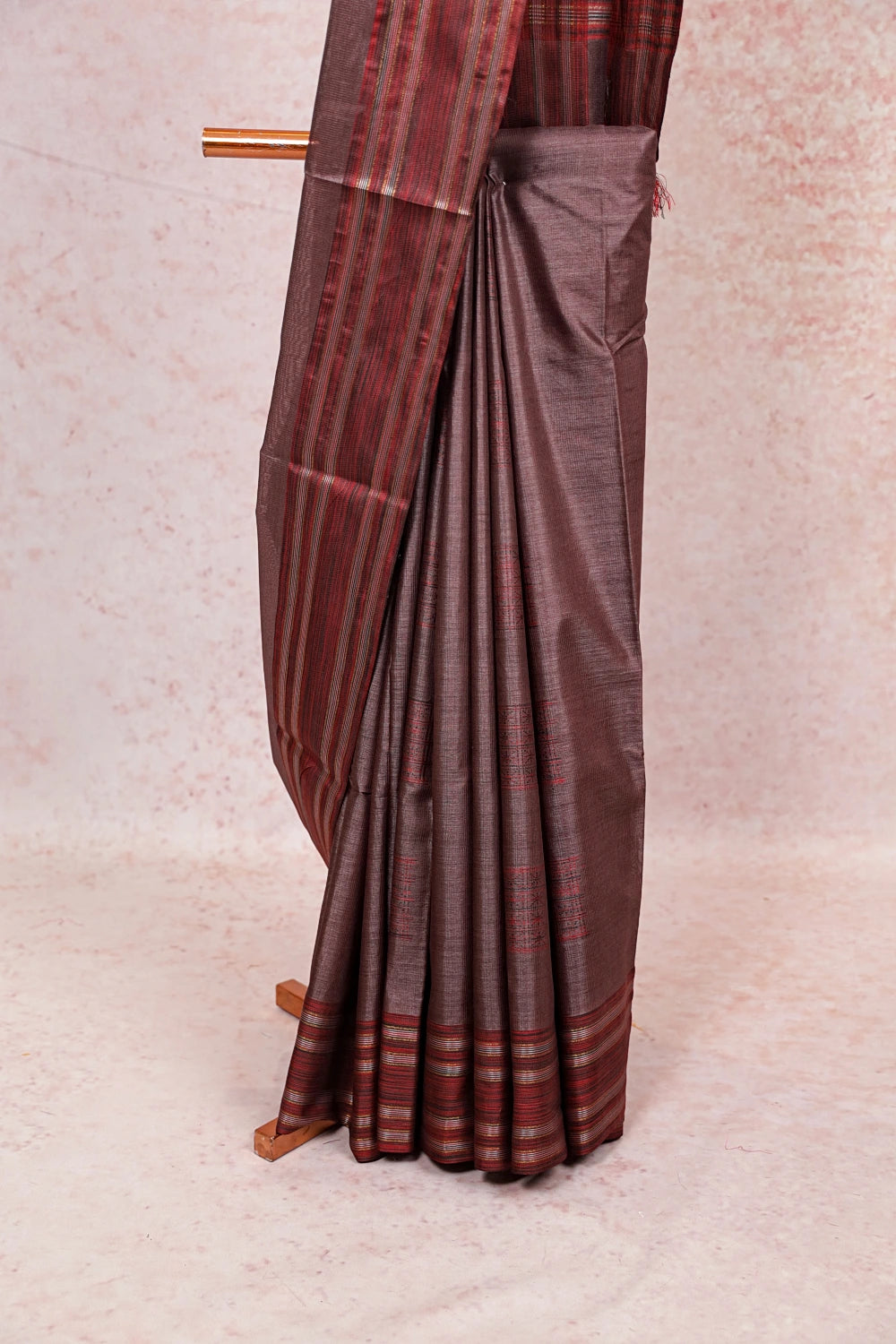 Wine Tussar Silk Saree - Seematti