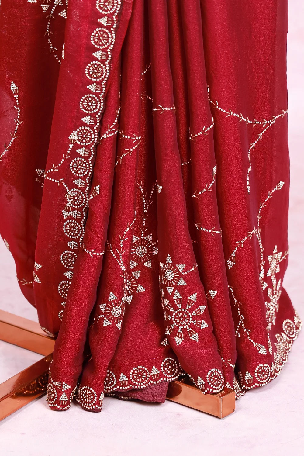 Wine Velvet  Organza Saree