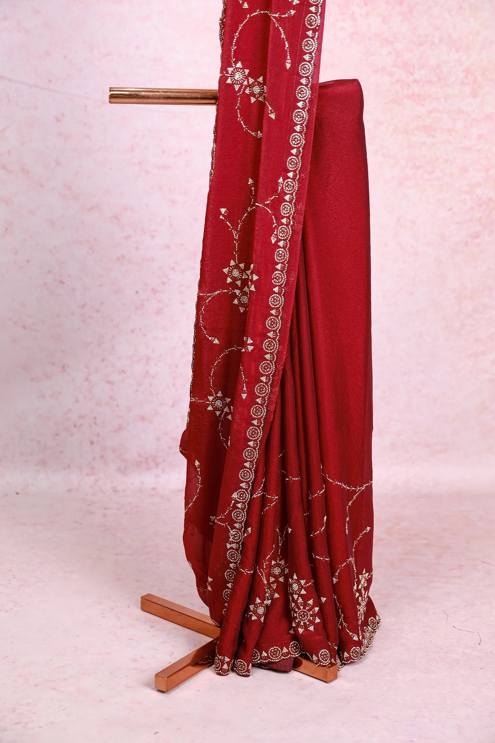 Wine Velvet  Organza Saree