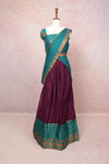 Wine With Green Semi Chanderi Dhavani Set - Seematti