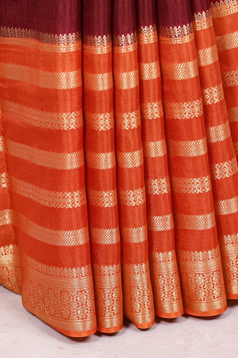 Wine With Orange Semi Banarasi Saree - Seematti