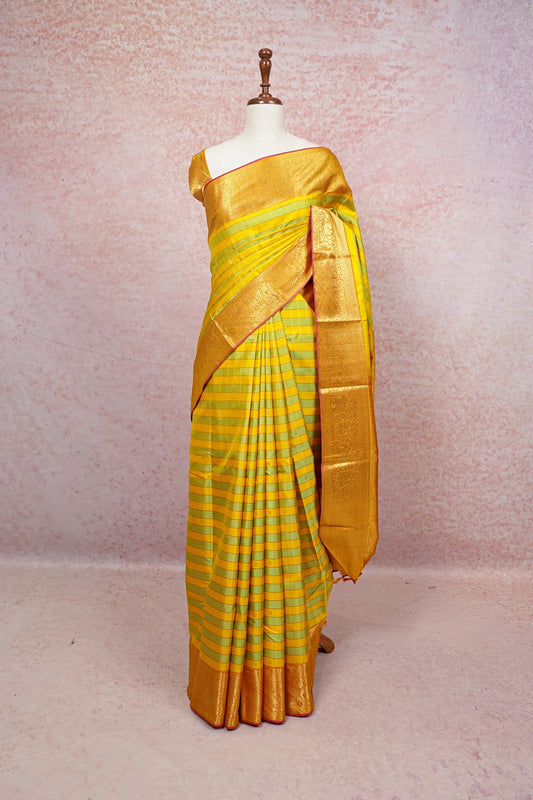 Yellow And Green Color Kancheepuram Silk Saree - Seematti