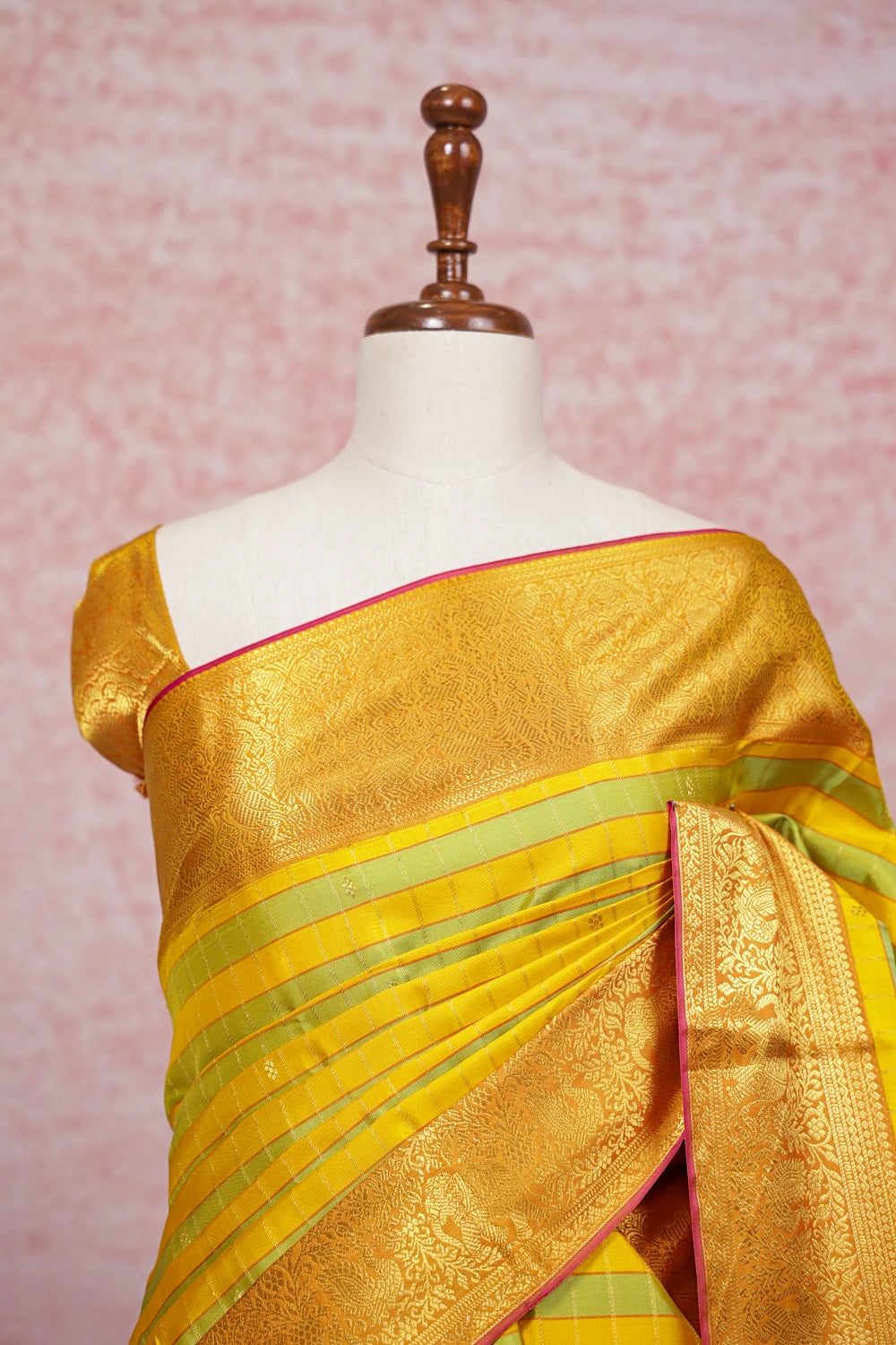 Yellow And Green Color Kancheepuram Silk Saree - Seematti