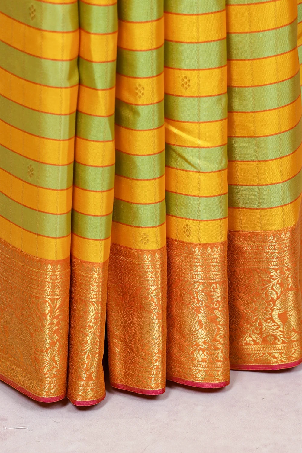 Yellow And Green Color Kancheepuram Silk Saree - Seematti