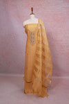Yellow Chanderi Silk Beads Work Unstitched Churidhar Material - Seematti