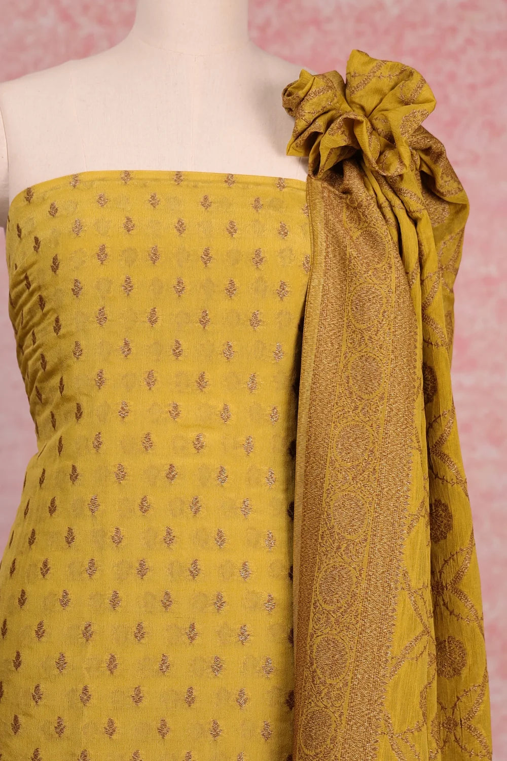Yellow Georgette Banarasi Design Unstitched Churidhar Material