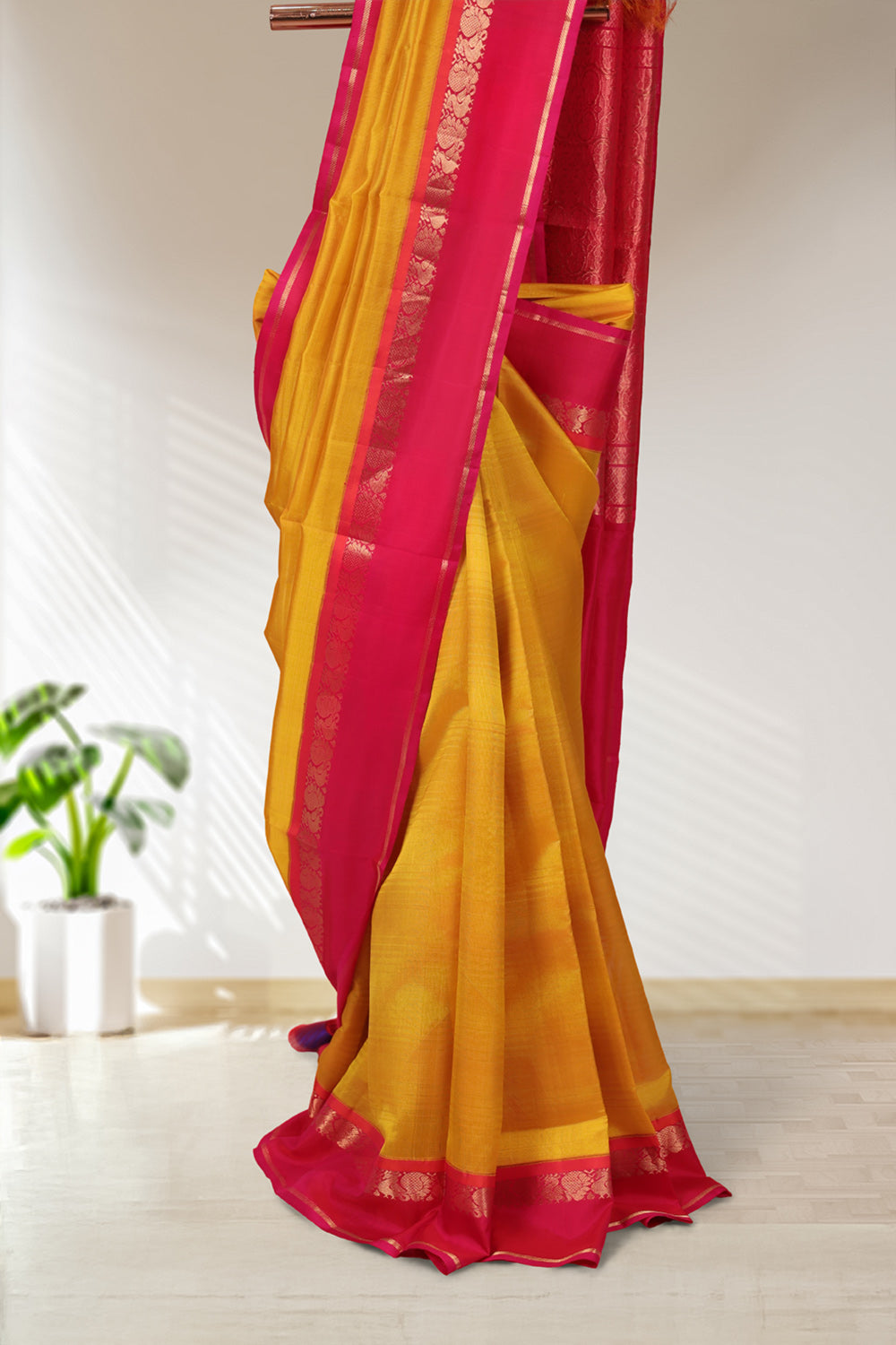 Yellow Kora Silk Saree