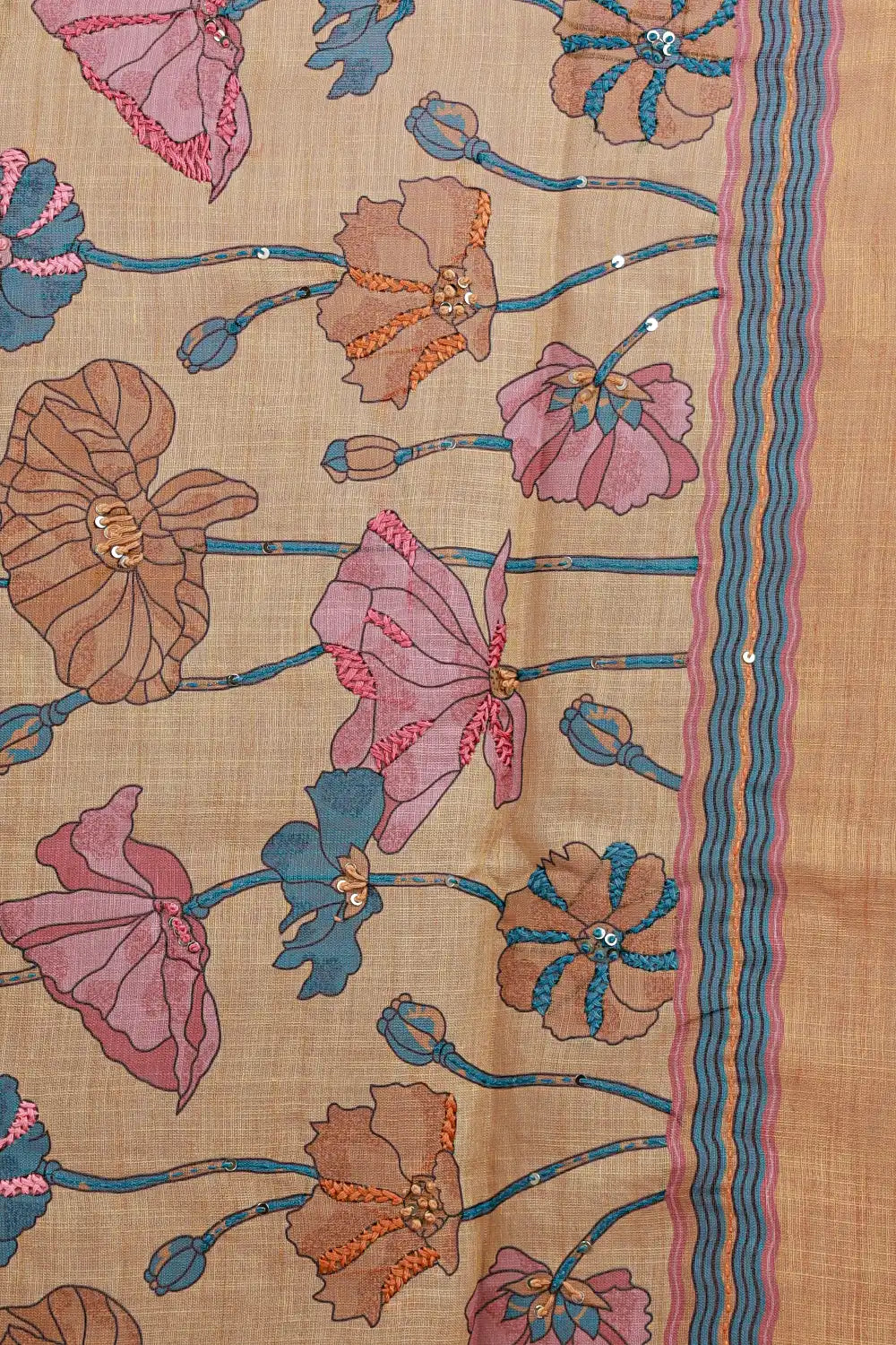 Yellow Linen Thread Work Unstitched Churidhar Material