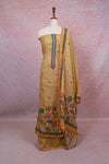 Yellow Linen Thread Work Unstitched Churidhar Material - Seematti