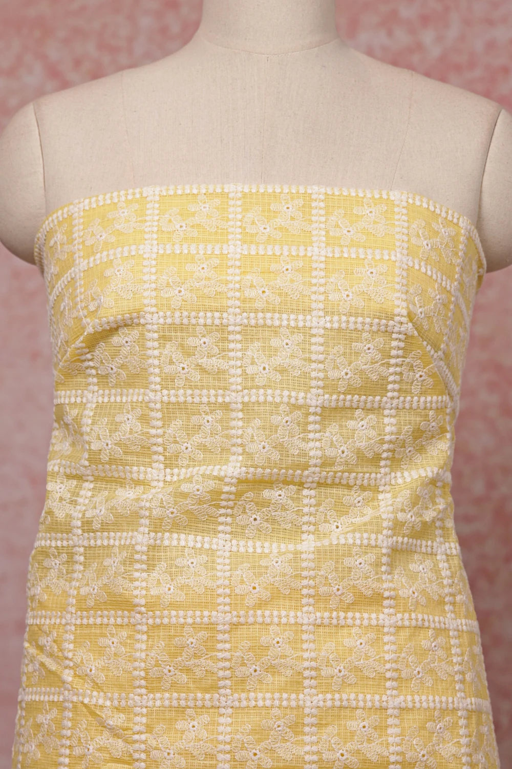 Yellow Net Kota Hakoba Work Unstitched Churidhar Material - Seematti