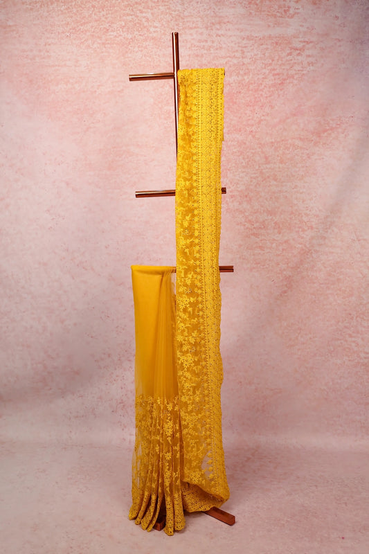Yellow Net Saree