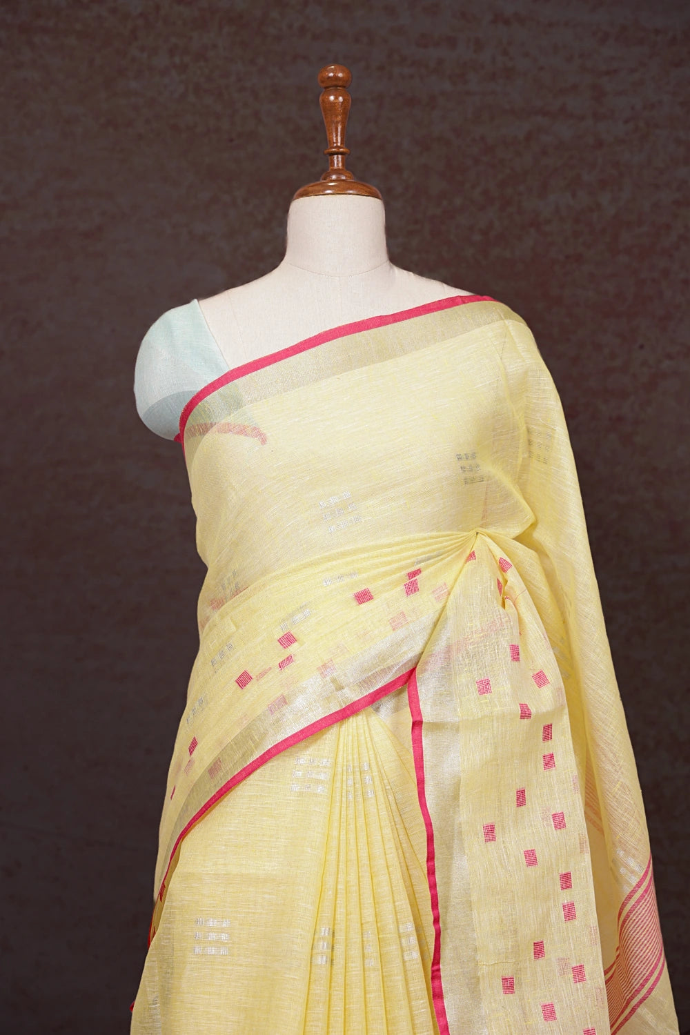 Yellow Semi Linen Saree - Seematti