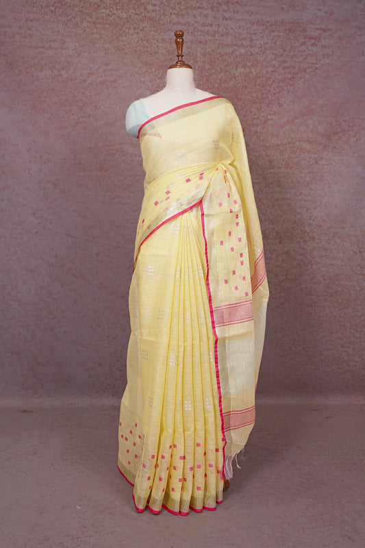 Yellow Semi Linen Saree - Seematti