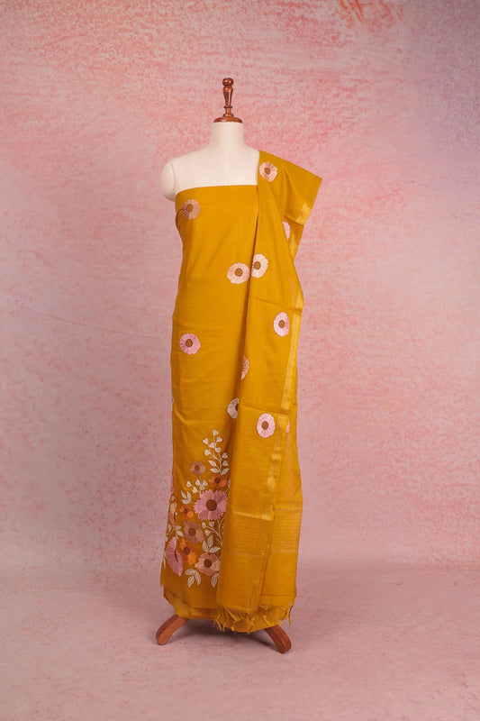 Yellow Semi Silk Embroidary Unstitched Churidhar Material