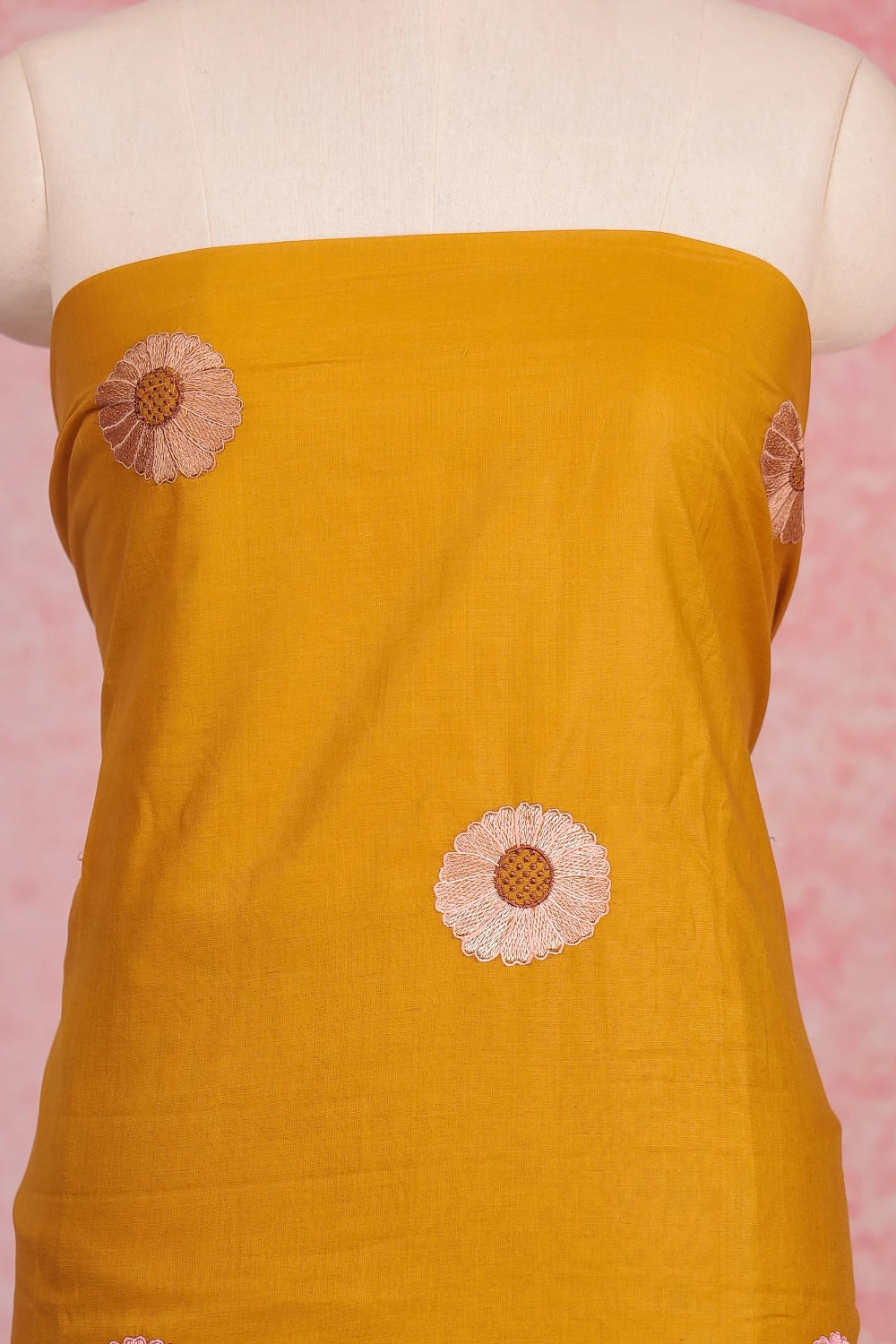 Yellow Semi Silk Embroidary Unstitched Churidhar Material