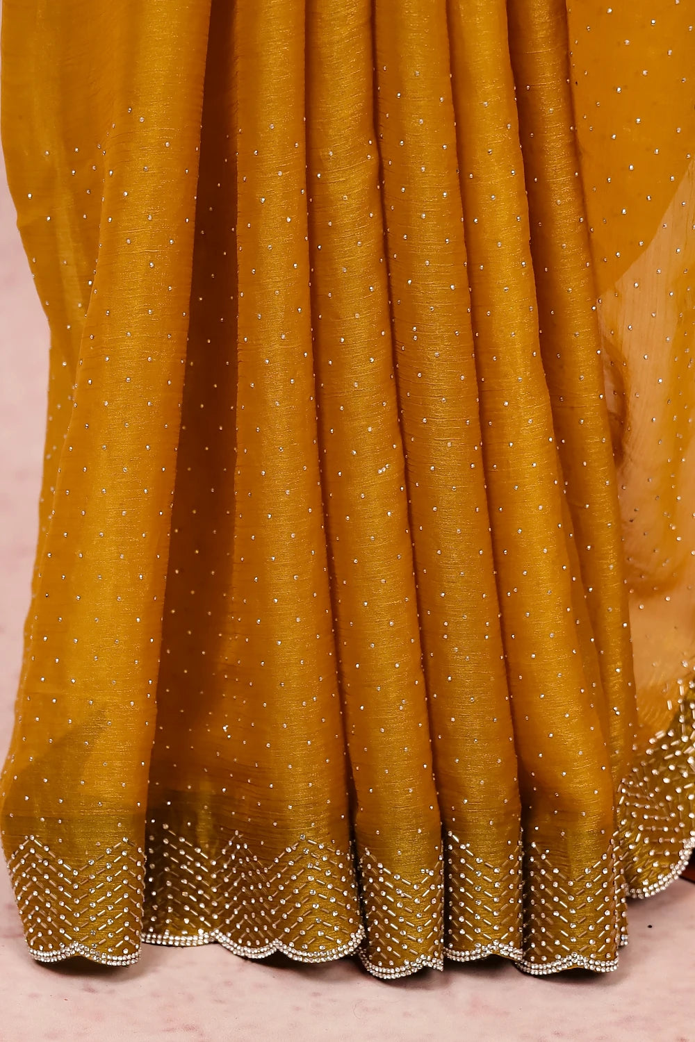 Yellow Velvet Organza Saree