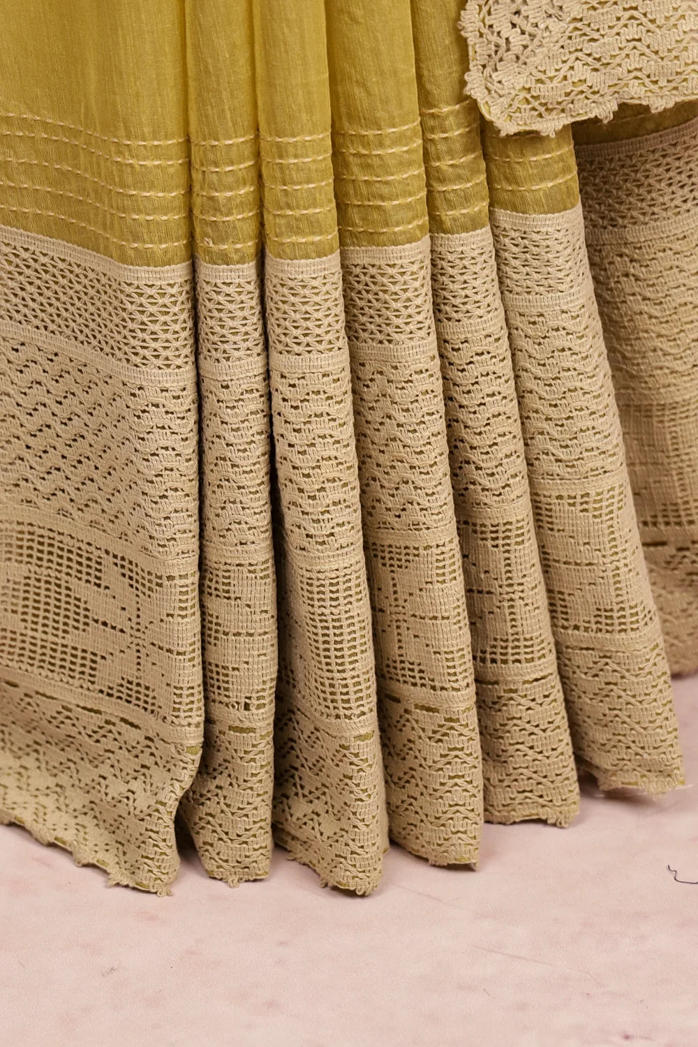 Yellowish Green Semi Organza Saree