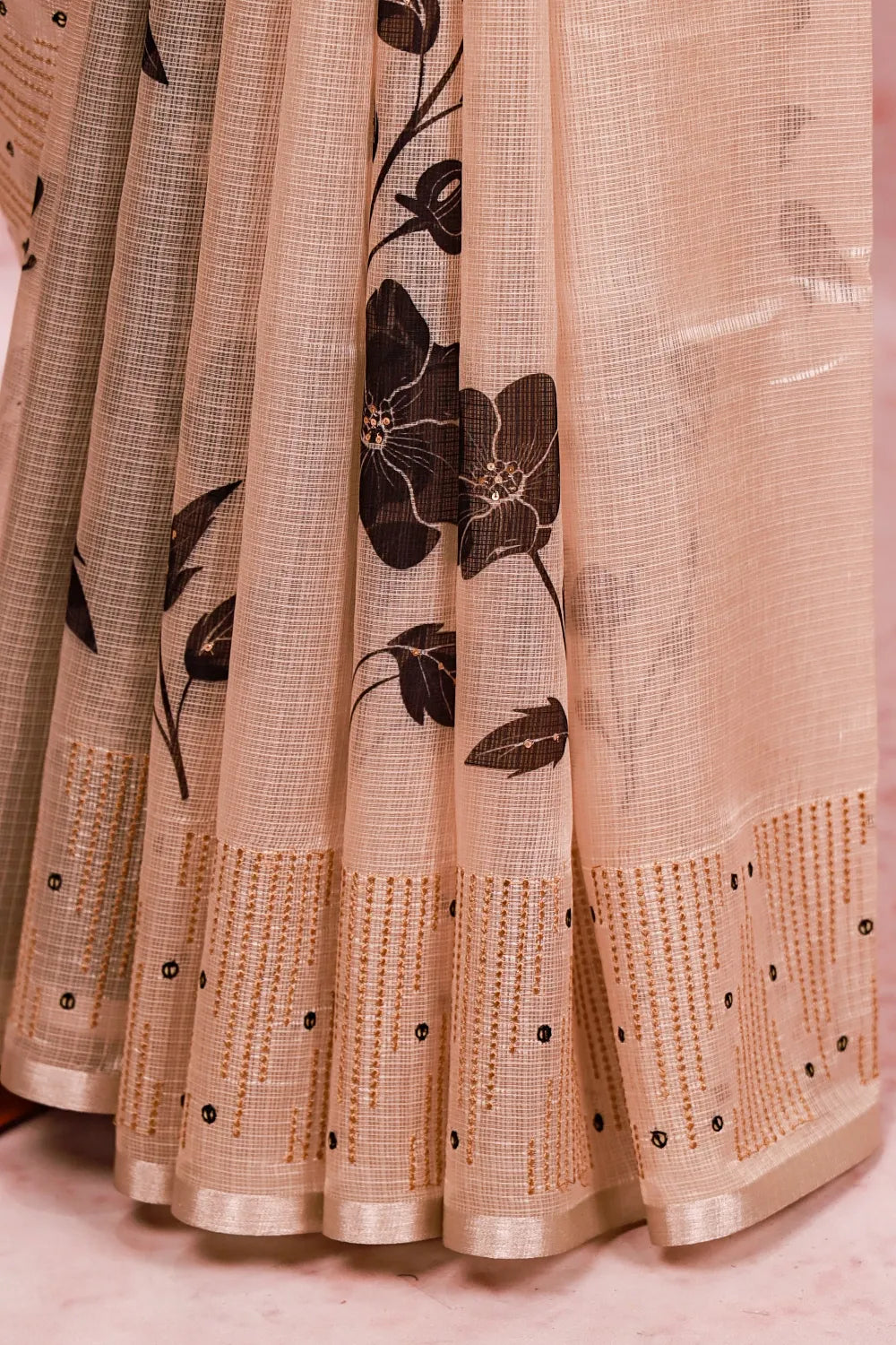 light Gold Linen Kota Saree