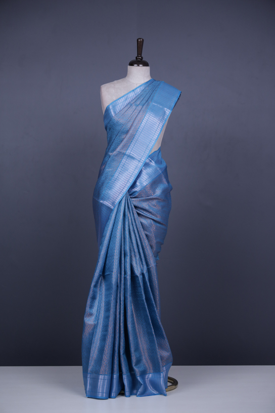 Buy FABMORA Solid/Plain Bollywood Silk Blend, Satin Light Blue Sarees  Online @ Best Price In India | Flipkart.com