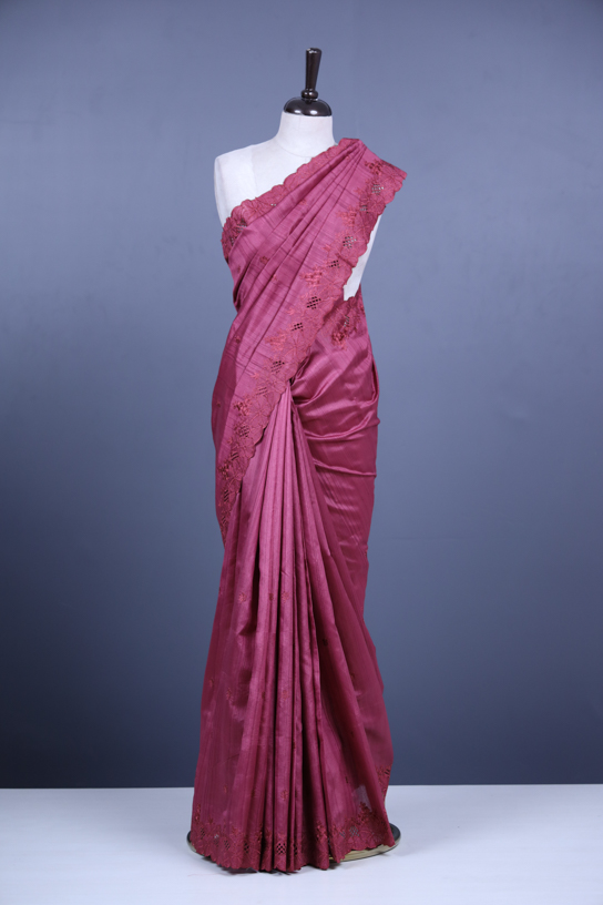Dark Pink Cotton Silk Banarasi Saree – Wearitage India