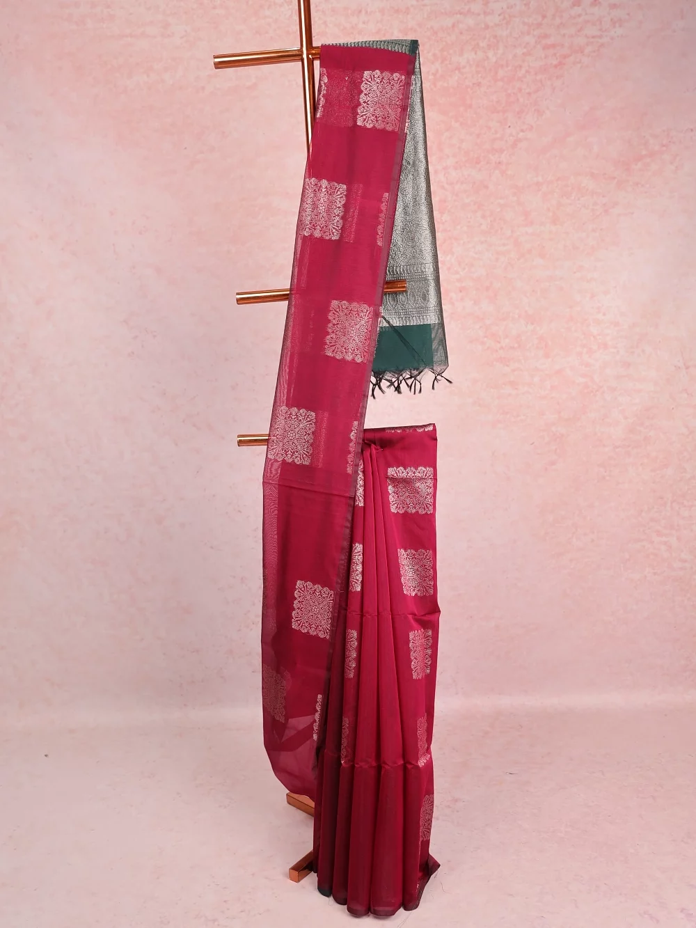 Beetroot Color Cotton Silk Saree