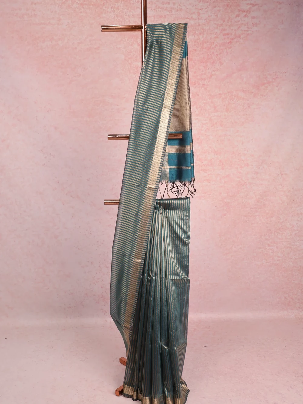 Peacock Blue Cotton Silk Saree