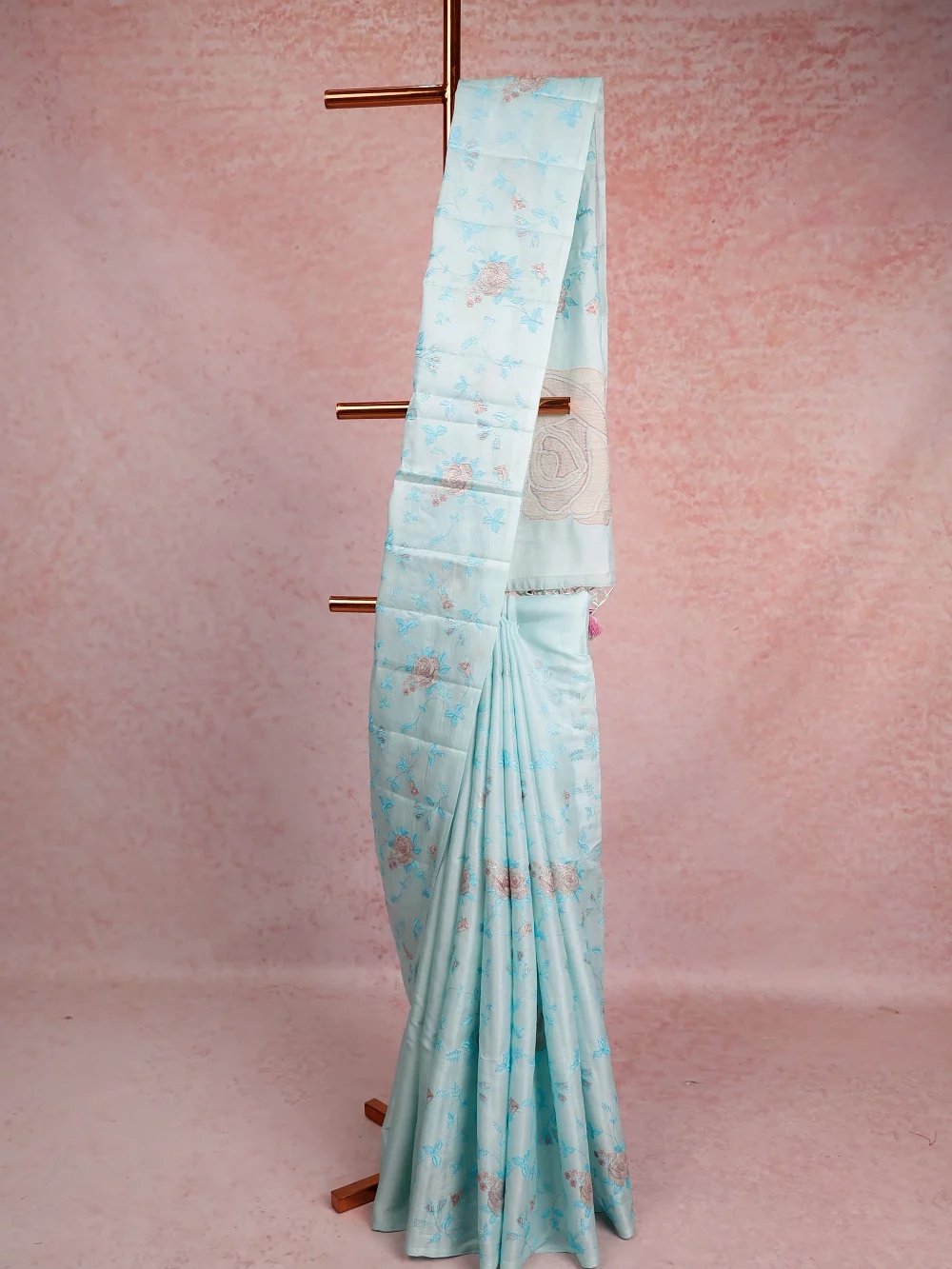 Light Sky Blue Semi Tussar Saree